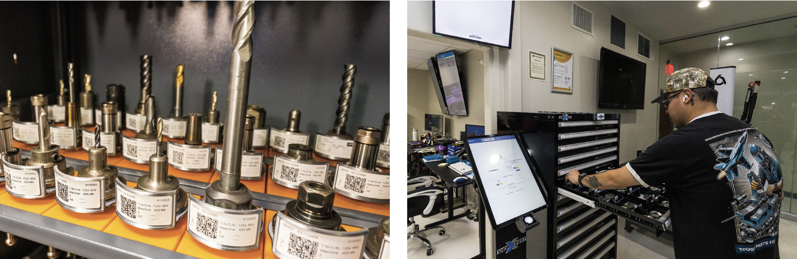 Everything has a QR code to easily tie in to the job # from anywhere in the shop. The tool box in QC is set up with a RFID lock for easy access.